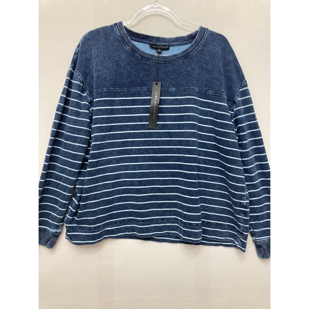 New Jane + Delancey Sweatshirt XL Blue Striped Crew Neck Long Sleeve Pullover